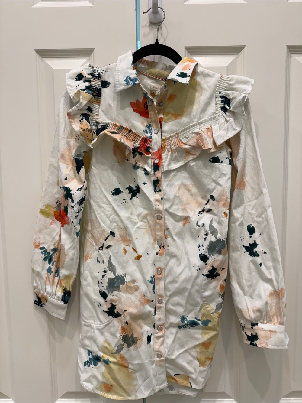 Pilcro *Brand New* Long Sleeve Ruffled Mini Shirt Denim Dress